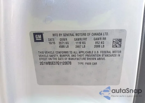 2016 Chevrolet Impala Limited Lt z USA, uszkodzony, nr VIN 2G1WB5E37G1120678